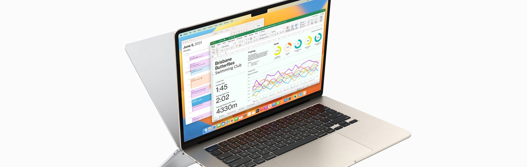 Calendar and Microsoft Excel running on MacBook Air.
